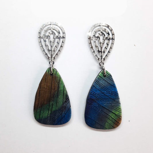 Pendientes Amor Labradorita Azul con Base Plateada