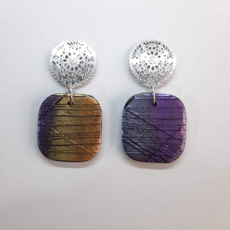 Pendientes Aura Grandes Labradorita Violeta con Base Acero