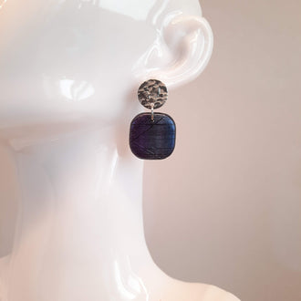 Pendientes Aura Medianos Labradorita Violeta con Base Plateada