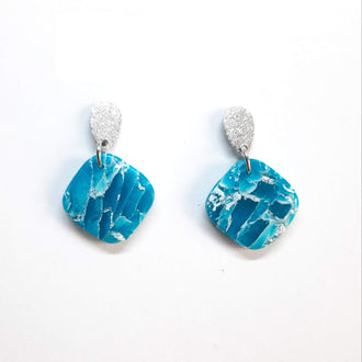 Pendientes Aura Pequeños Aguamarina con Base Acero