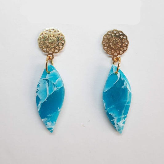 Pendientes Barcelona Aguamarina con Base Dorada