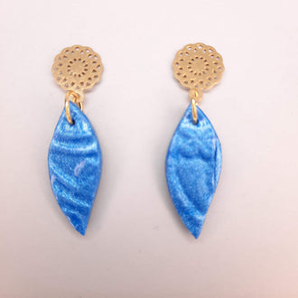 Pendientes Barcelona Azul Con Base Dorada