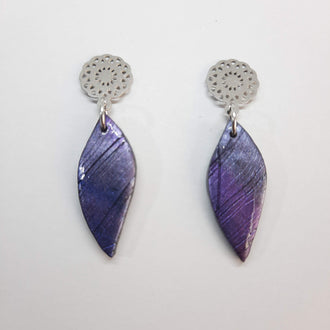 Pendientes Barcelona Labradorita Violeta Con Base Plateada