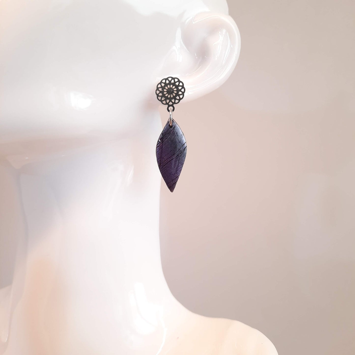 Pendientes Barcelona Labradorita Violeta Con Base Plateada