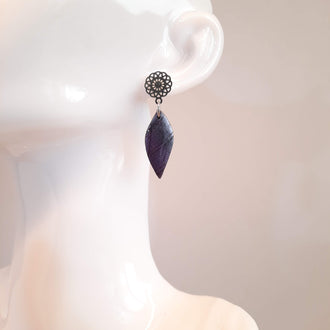 Pendientes Barcelona Labradorita Violeta Con Base Plateada