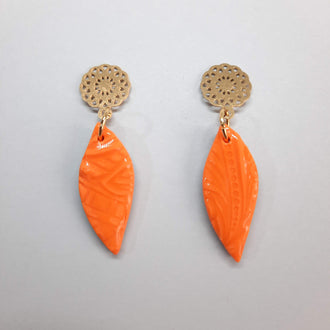 Pendientes Barcelona Naranja con Base Dorada