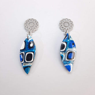 Pendientes Barcelona Pasión Azul Con Base Plateada