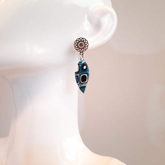 Pendientes Barcelona Pasión Azul Con Base Plateada