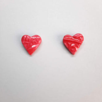 Pendientes Botón Corazón Clásico Rojos
