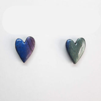 Pendientes Botón Corazón Pleno Labradorita Violeta