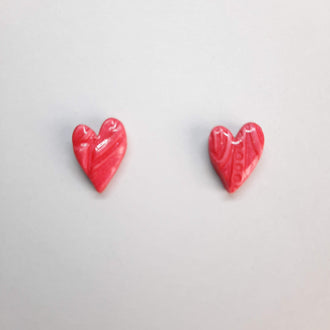 Pendientes Botón Corazón Pleno Rojos