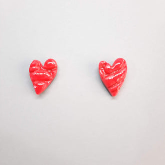 Pendientes Botón Corazón Pleno Rosa Neon