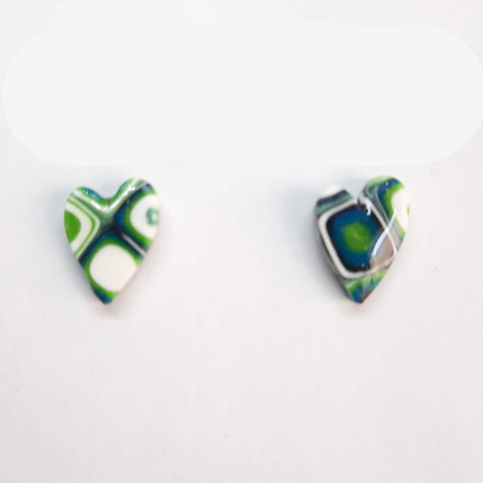 Pendientes Botón Corazón Pleno Verde Blanco