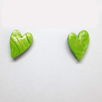 Pendientes Botón Corazón Pleno Verde