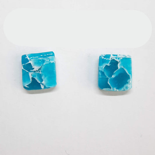Pendientes Botón Cuadrado Aguamarina