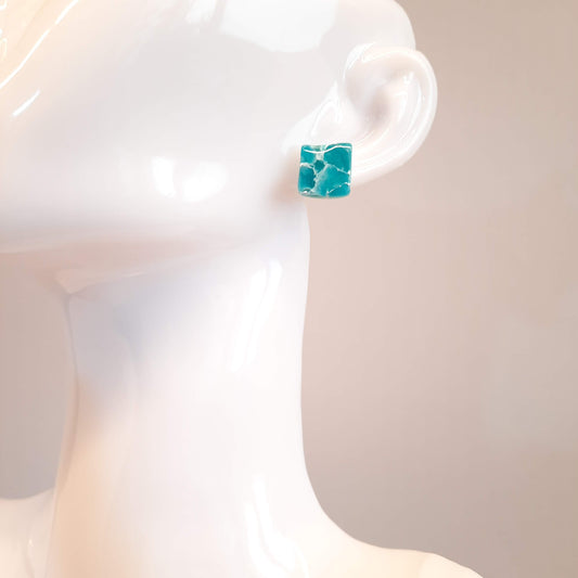 Pendientes Botón Cuadrado Aguamarina