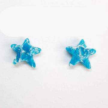 Pendientes Botón Estrella Aguamarina