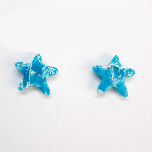 Pendientes Botón Estrella Aguamarina