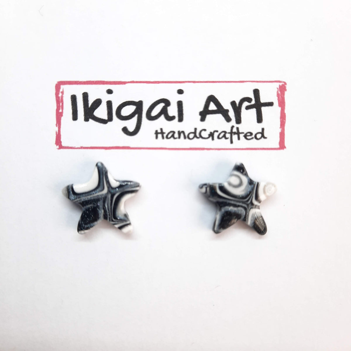 Pendientes Botón Estrella Negro Mosaico
