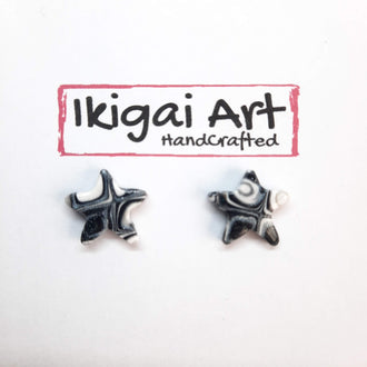 Pendientes Botón Estrella Negro Mosaico