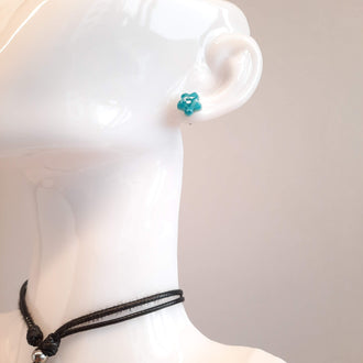 Pendientes Botón Flor Aguamarina