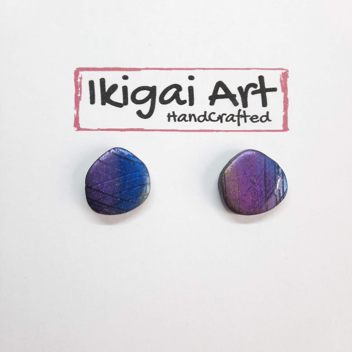 Pendientes Botón Palma Labradorita Violeta