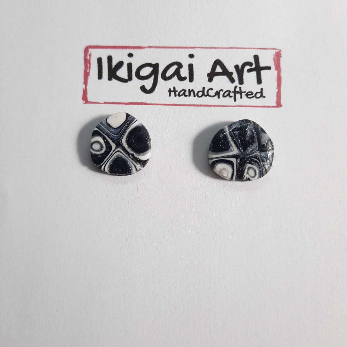 Pendientes Botón Palma Negro Mosaico