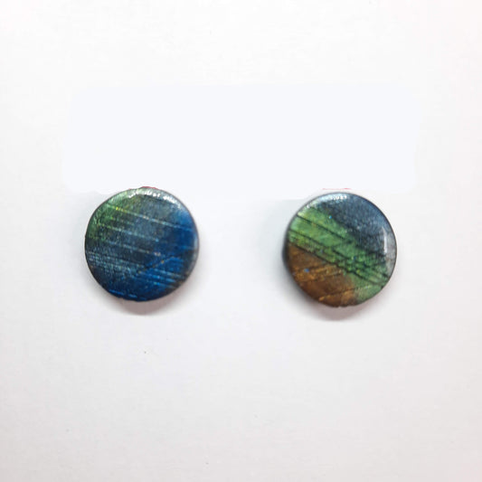 Pendientes Botón Redondo Grande Labradorita Azul