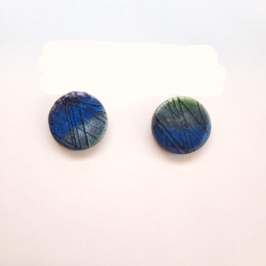 Pendientes Botón Redondos Grandes Labradorita Azul