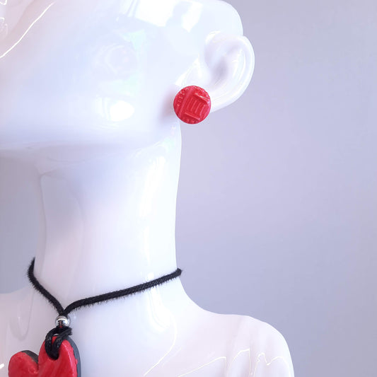 Pendientes Botón Redondos Grandes Rojos