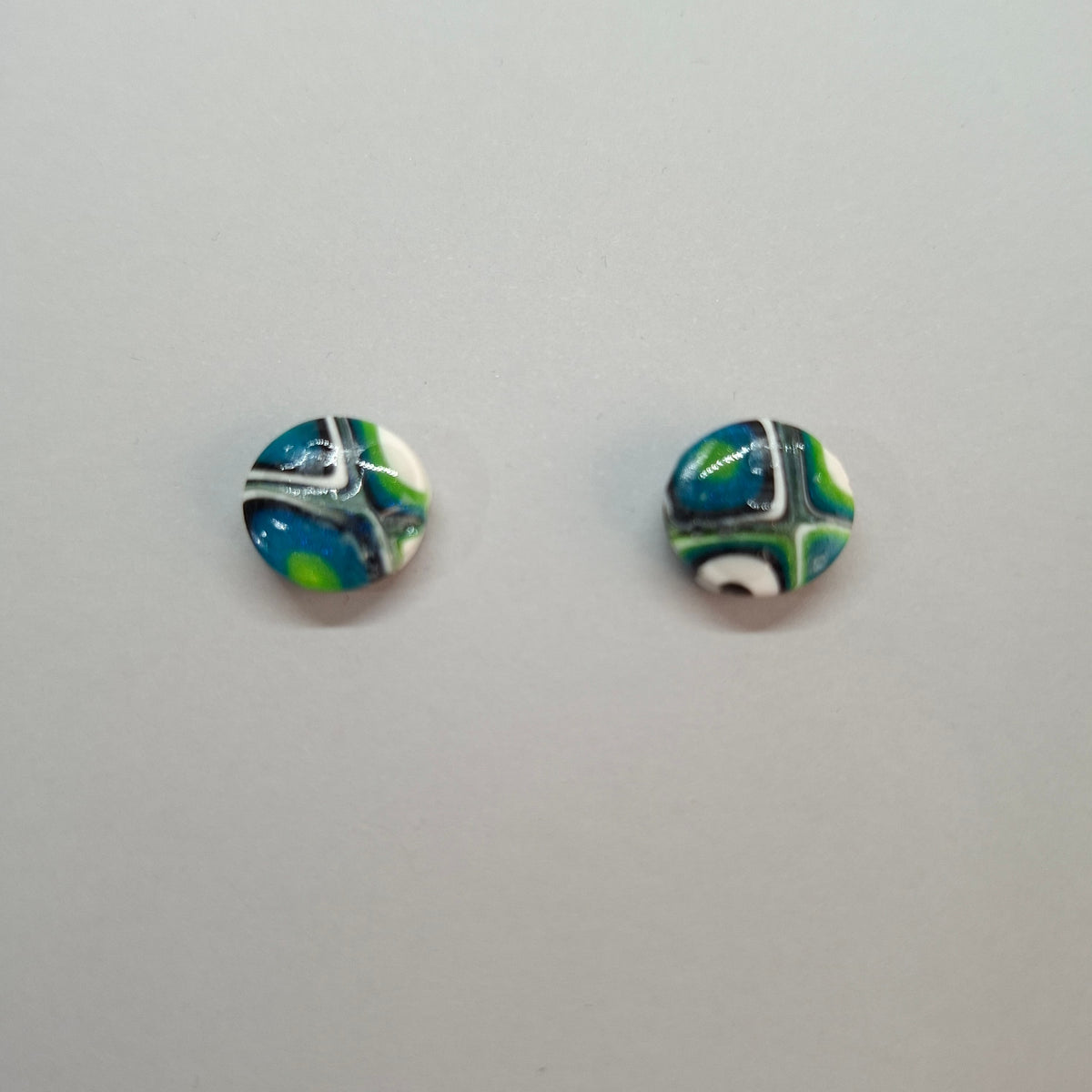Pendientes Botón Redondos Medianos Mosaico Verde