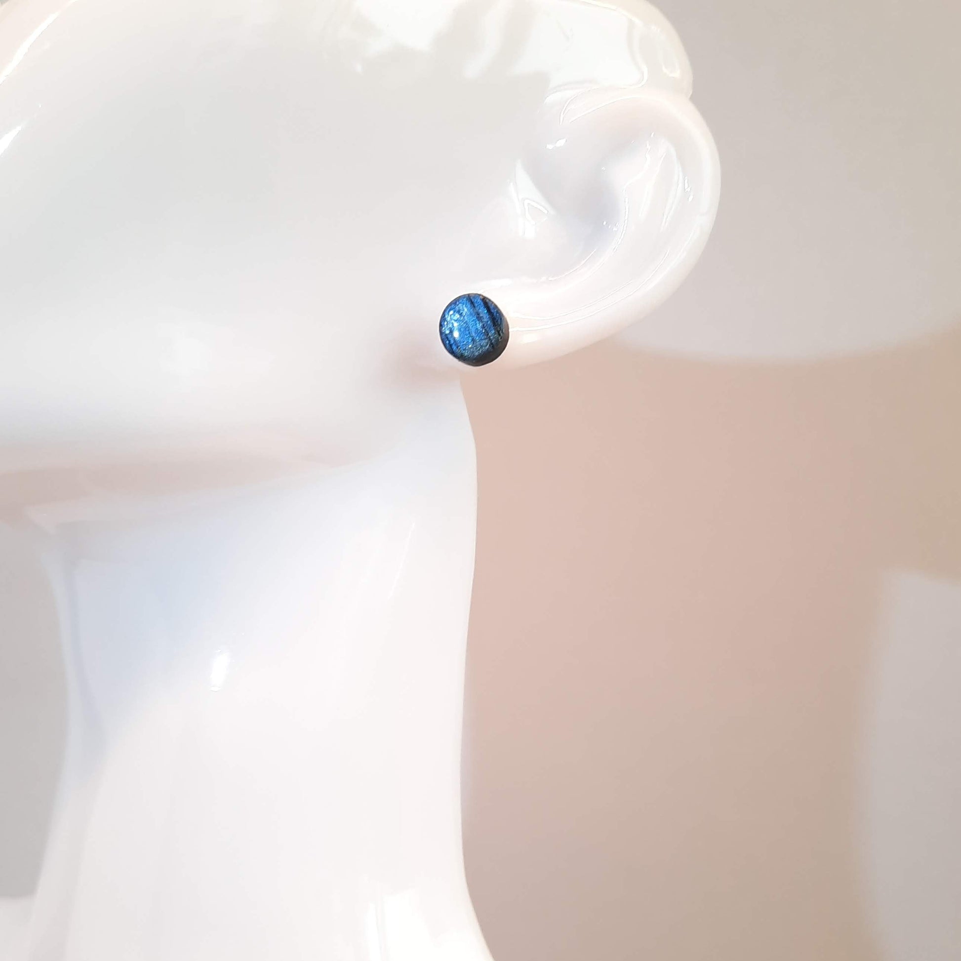 Pendientes Botón Redondos Pequeños Labradorita Azul