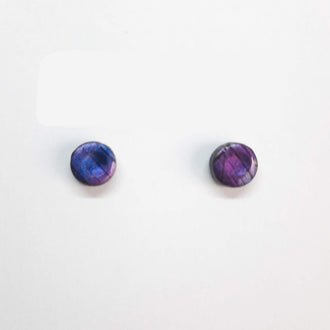 Pendientes Botón Redondos Pequeños Labradorita Violeta