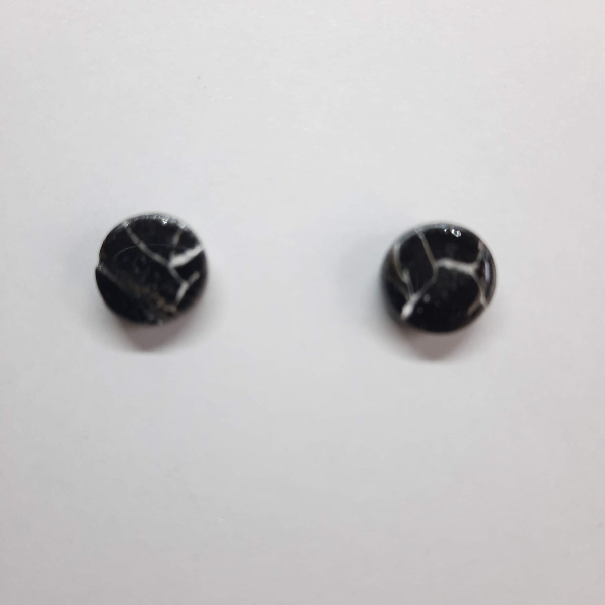 Pendientes Botón Redondos Pequeños Negro Mármol