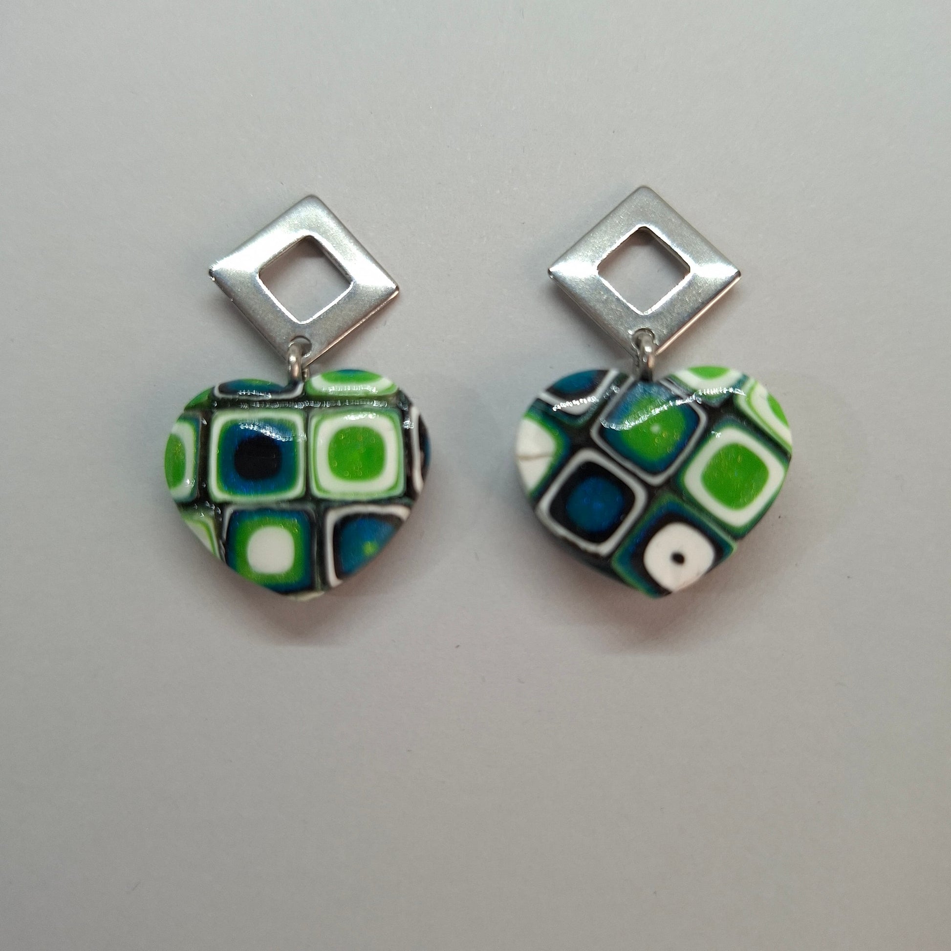 Pendientes Corazón Ancho Mosaico Verde