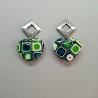 Pendientes Corazón Ancho Mosaico Verde