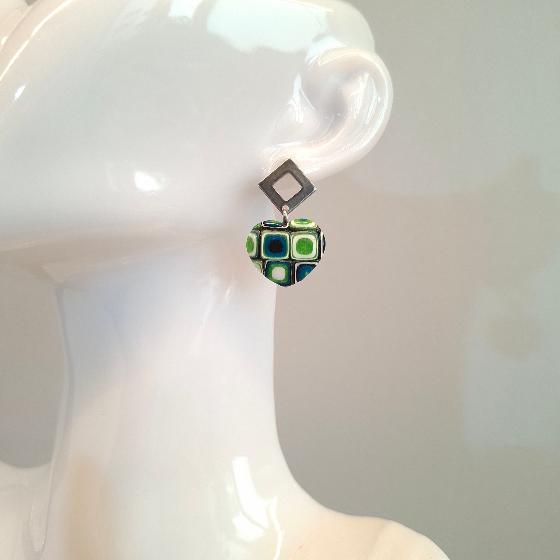 Pendientes Corazón Ancho Mosaico Verde