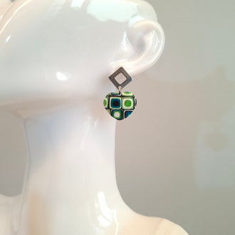 Pendientes Corazón Ancho Mosaico Verde