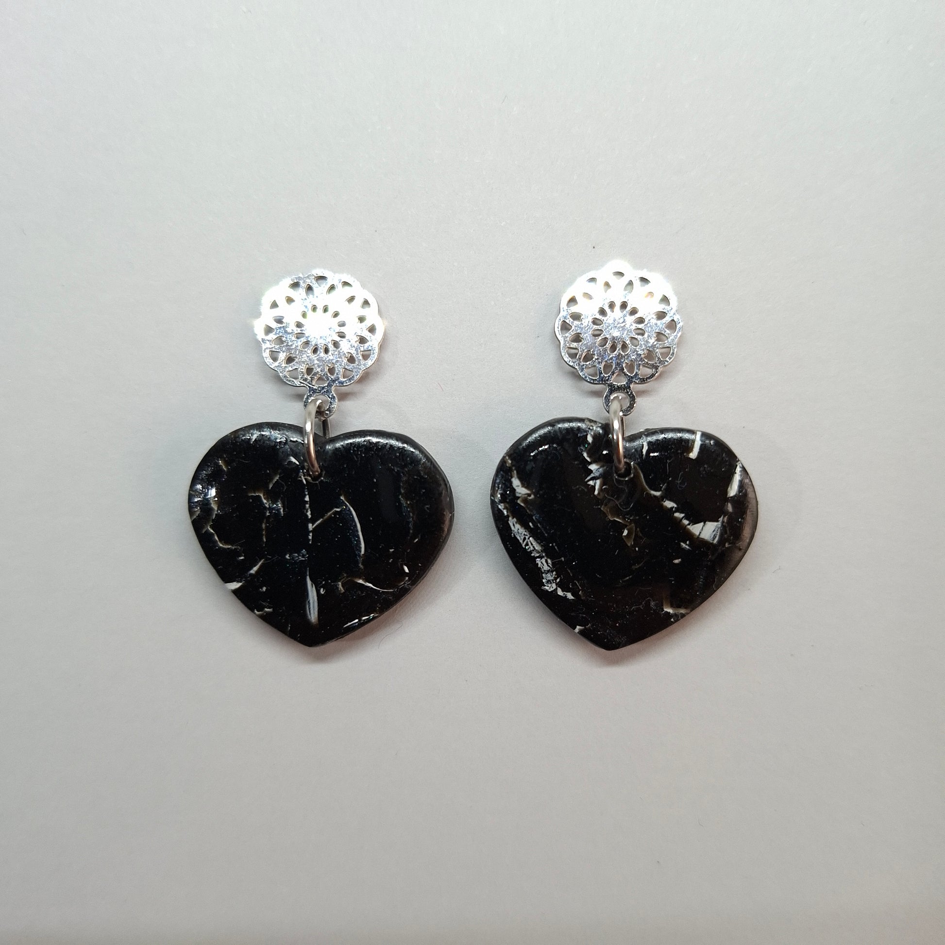Pendientes Corazón Ancho Negro Mármol