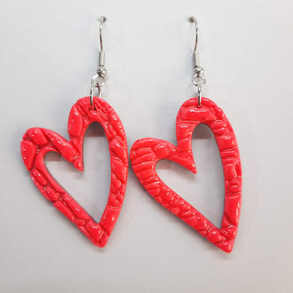 Pendientes Corazón Hueco Grandes Rosa Neon con Ganchos Plateados