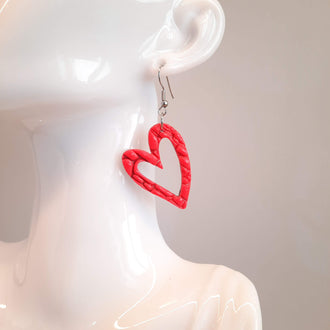 Pendientes Corazón Hueco Grandes Rosa Neon con Ganchos Plateados