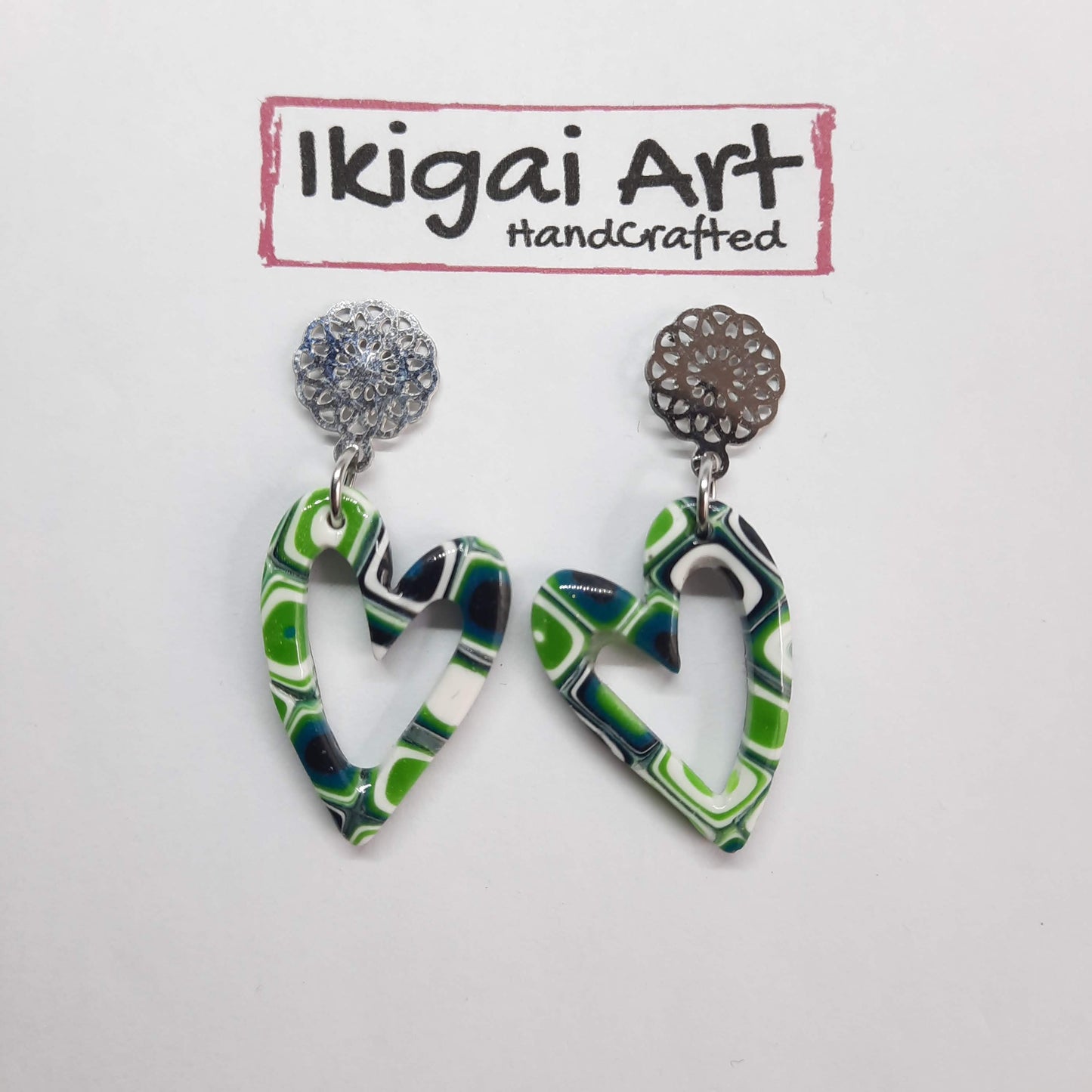 Pendientes Corazón Hueco Mosaico Verde