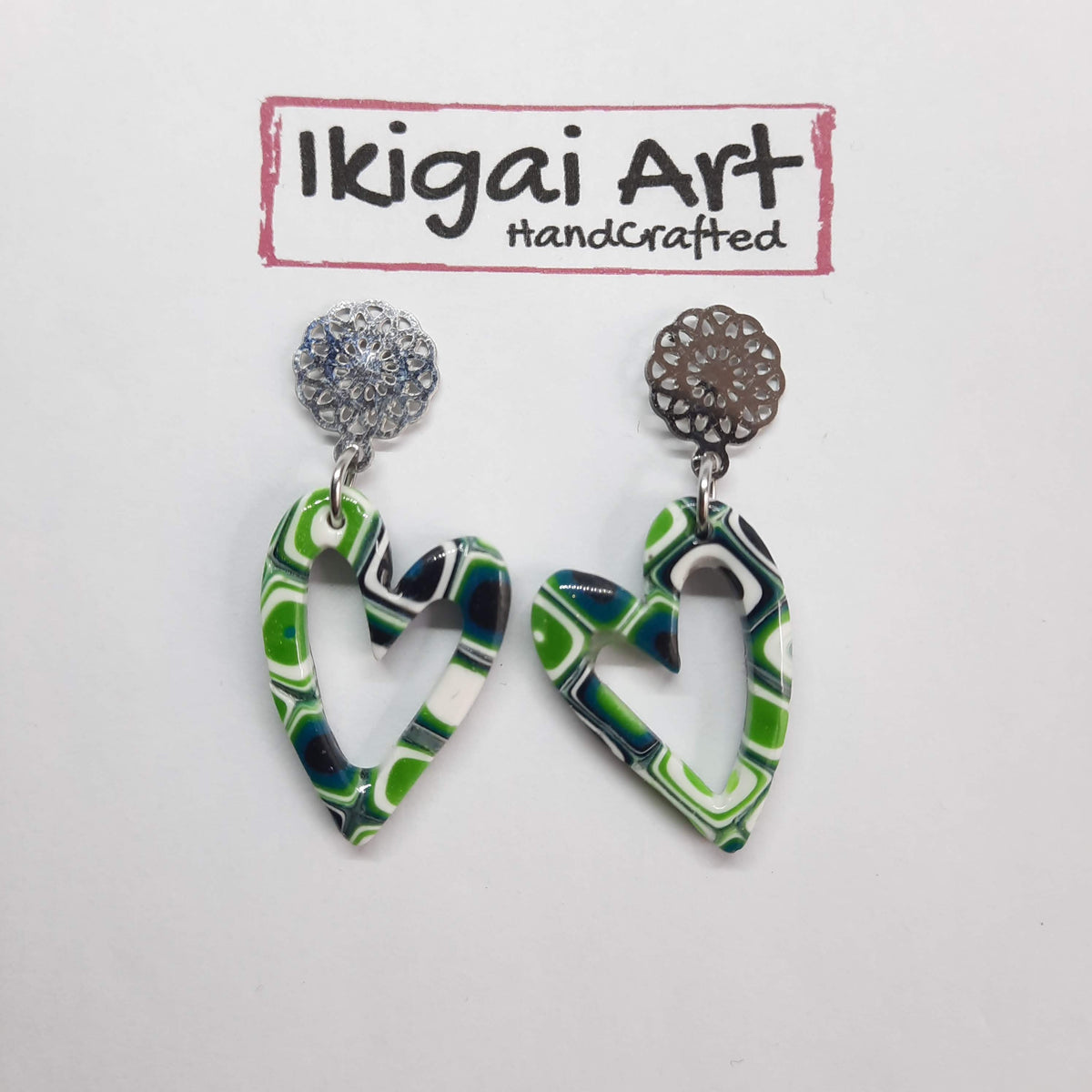Pendientes Corazón Hueco Mosaico Verde