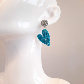 Pendientes Corazón Pleno Aguamarina con Base Plateada