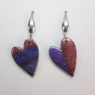 Pendientes Corazón Pleno Labradorita Violeta Con Base Plateada