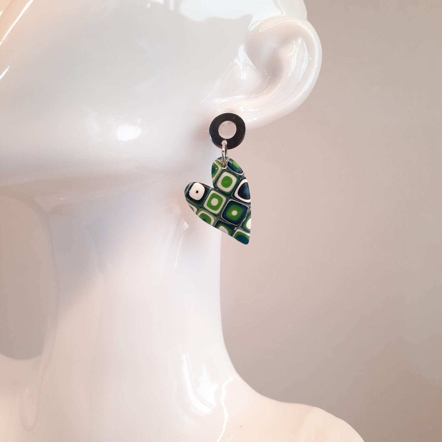Pendientes Corazón Pleno Mosaico Verde