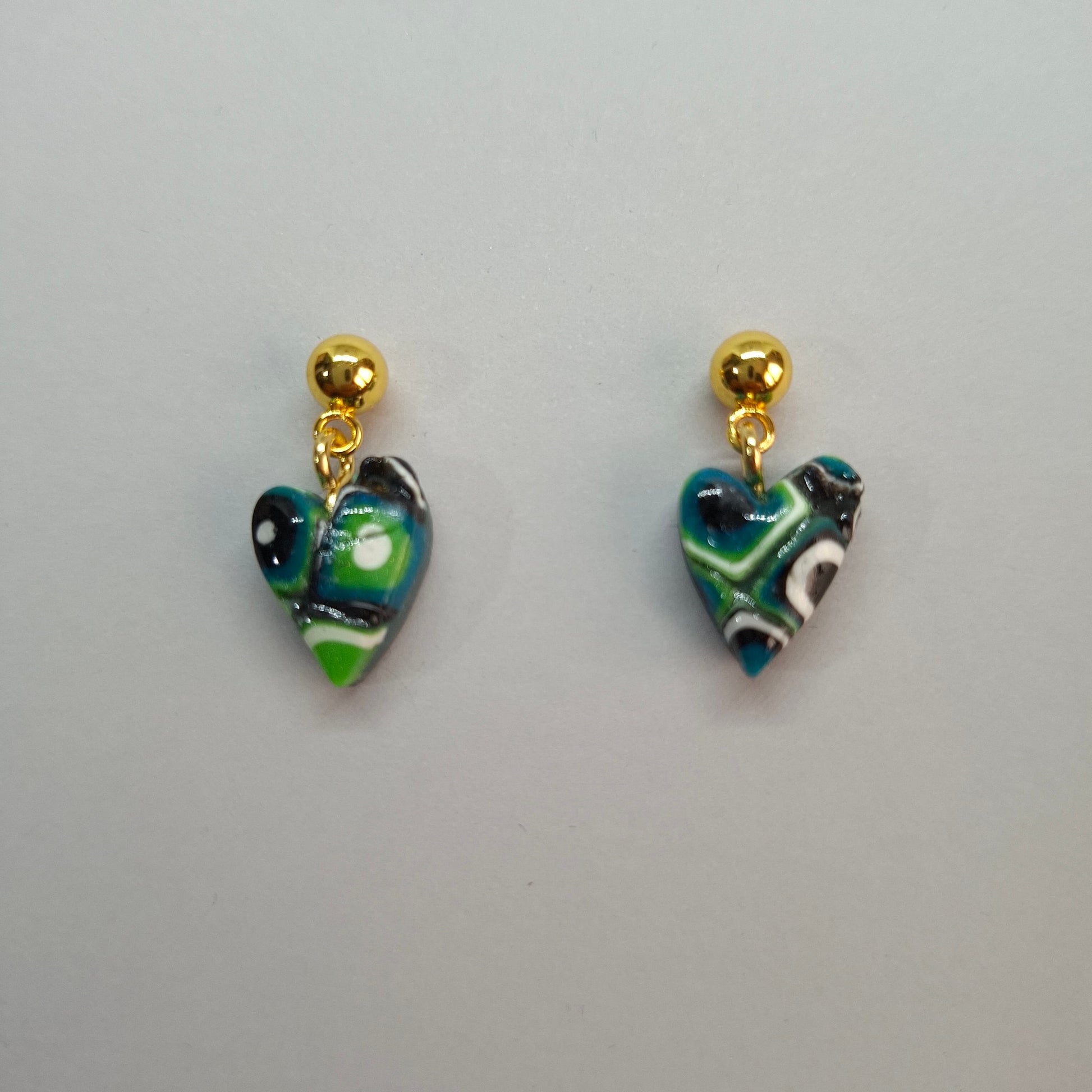 Pendientes Corazón Pleno Pequeños Mosaico Verde
