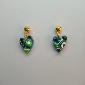 Pendientes Corazón Pleno Pequeños Mosaico Verde