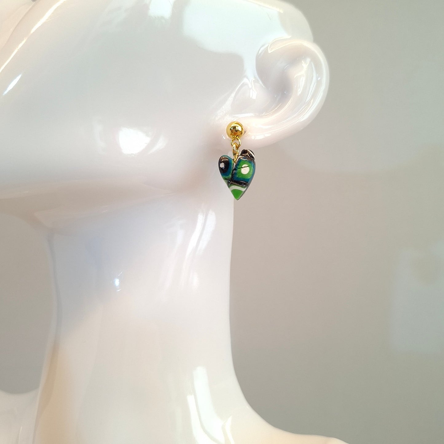 Pendientes Corazón Pleno Pequeños Mosaico Verde