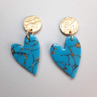 Pendientes Corazón Pleno Turquesa con Base Dorada